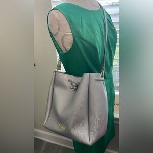 NWOT Katie Loxton London Metallic Silver Vegan Leather Bucket Bag Crossbody